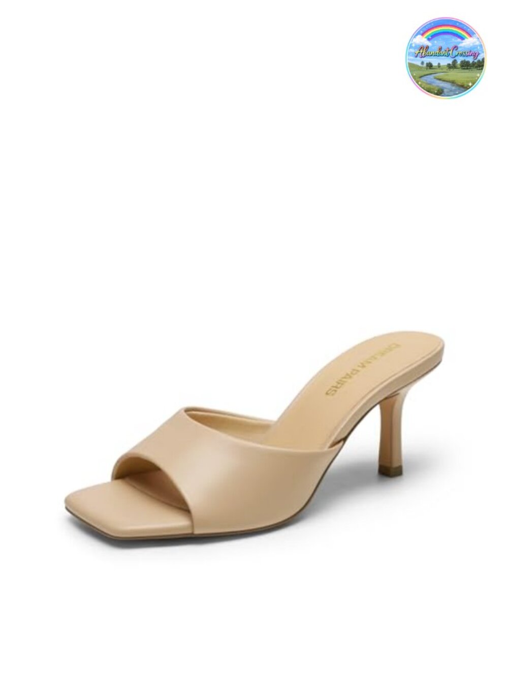 Women's Square Toe Kitten Heel Slip On Mule Sandals Faux Leather